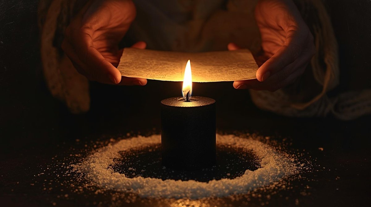 Czarna świeca paląca się na ołtarzu rytualnym